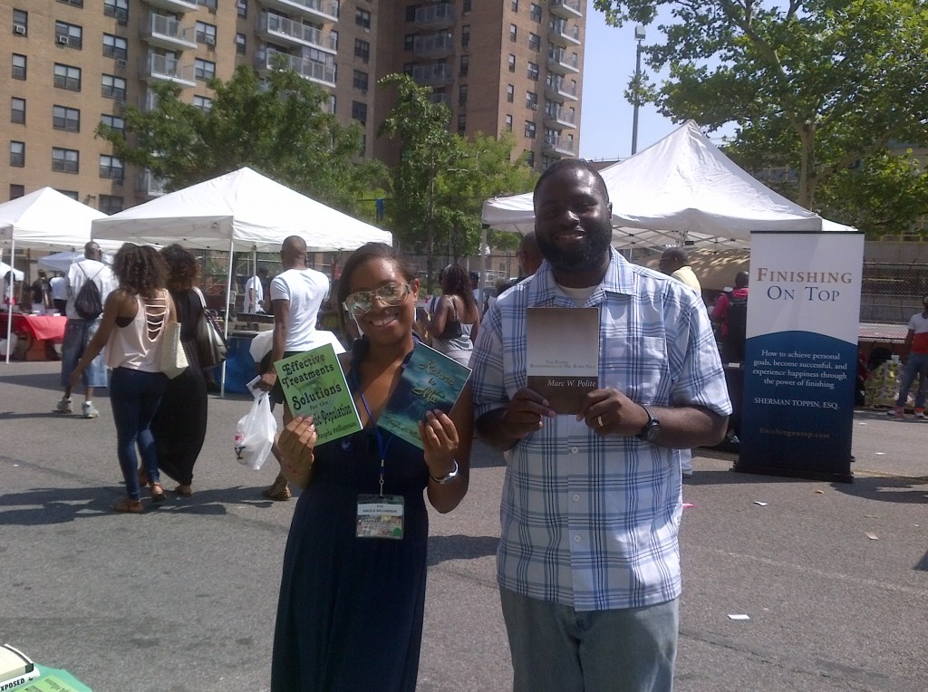 Angela Williamson and Marc Polite promote their books at the Harlem Book Fair 2014. 